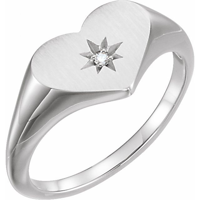 Sterling Silver .01 CT Natural Diamond 11.9 mm Heart Starburst Ring
