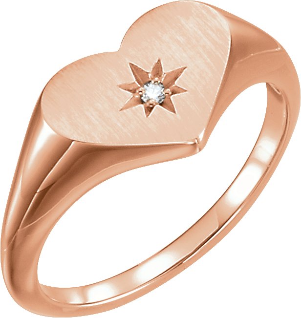 14K Rose .01 CT Natural Diamond 11.9 mm Heart Starburst Ring