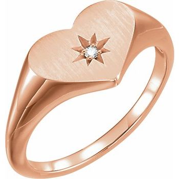 14K Rose .01 CT Diamond 11.9 mm Heart Starburst Ring Ref 12207736