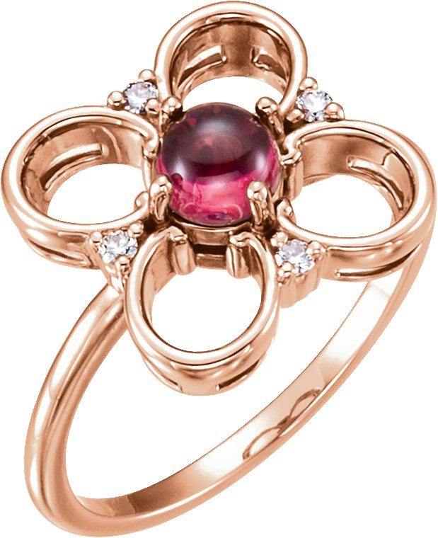 14K Rose Pink Tourmaline and Diamond Clover Ring Ref 12262054