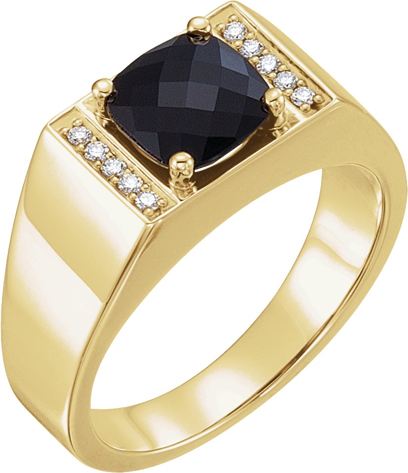 14K Yellow Natural Black Onyx & 1/10 CTW Natural Diamond Ring