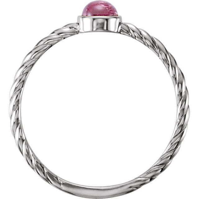 14K White Natural Pink Tourmaline Cabochon Ring