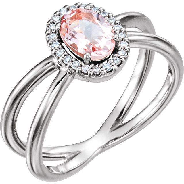 Sterling Silver Natural Pink Morganite & .08 CTW Natural Diamond Ring