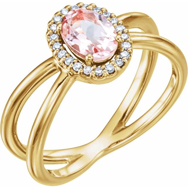14K Yellow Natural Pink Morganite & .08 CTW Natural Diamond Ring