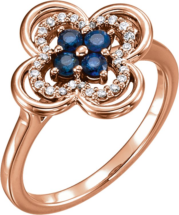 14K Rose Blue Sapphire and .10 CTW Diamond Clover Ring Ref 12262047
