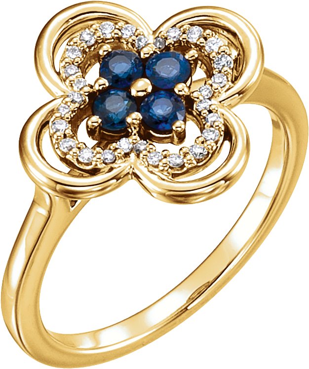 14K Yellow Blue Sapphire and .10 CTW Diamond Clover Ring Ref 12262046