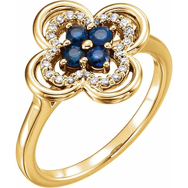 14K Yellow Natural Blue Sapphire & 1/10 CTW Natural Diamond Ring