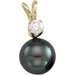 14K Yellow Black Akoya Cultured Pearl & Diamond Pendant 