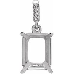 652184 / Sterling Silver / Emerald Shape 4-Prong Rope Pendant Mounting