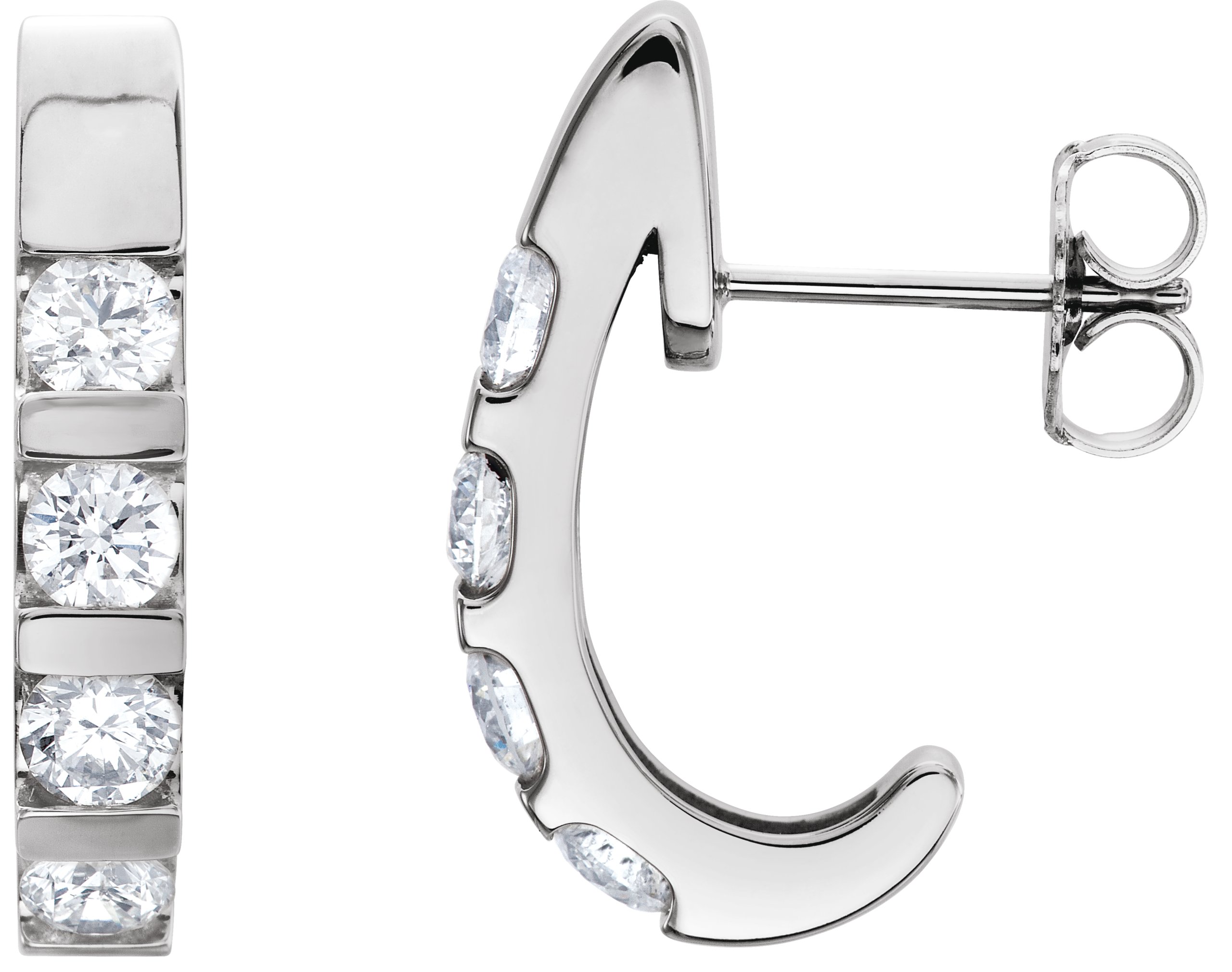 Diamond Channel-Set J-Hoop Earrings In Platinum (1.00 CTW) | eBay