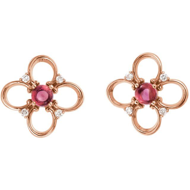 14K Rose Natural Pink Tourmaline & .04 CTW Natural Diamond Earrings