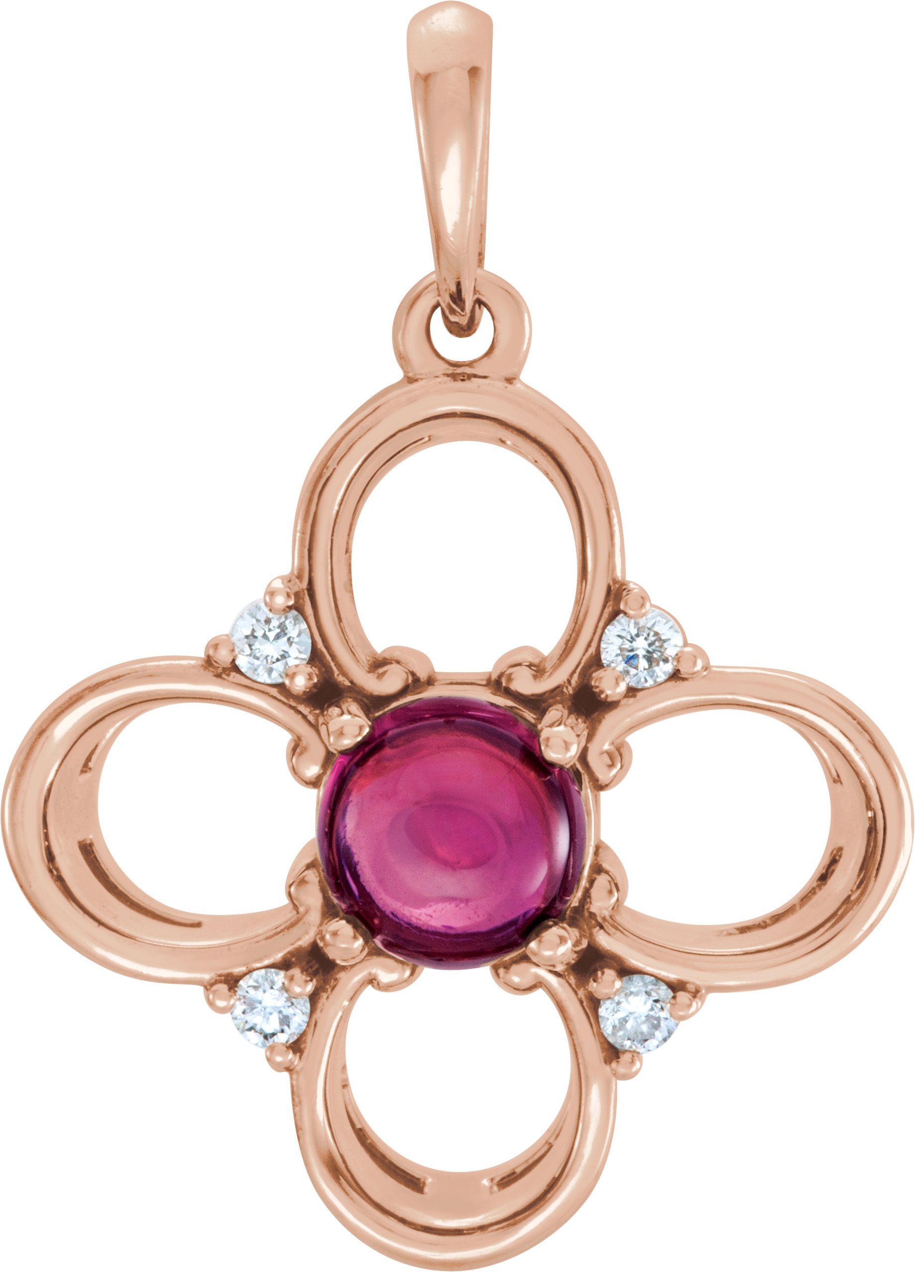 14K Rose Pink Tourmaline and .06CTW Diamond Clover Pendant Ref 12270237