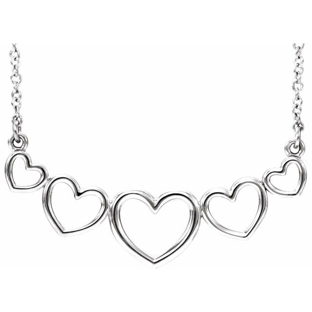 Sterling Silver Graduated Heart 17 1/2