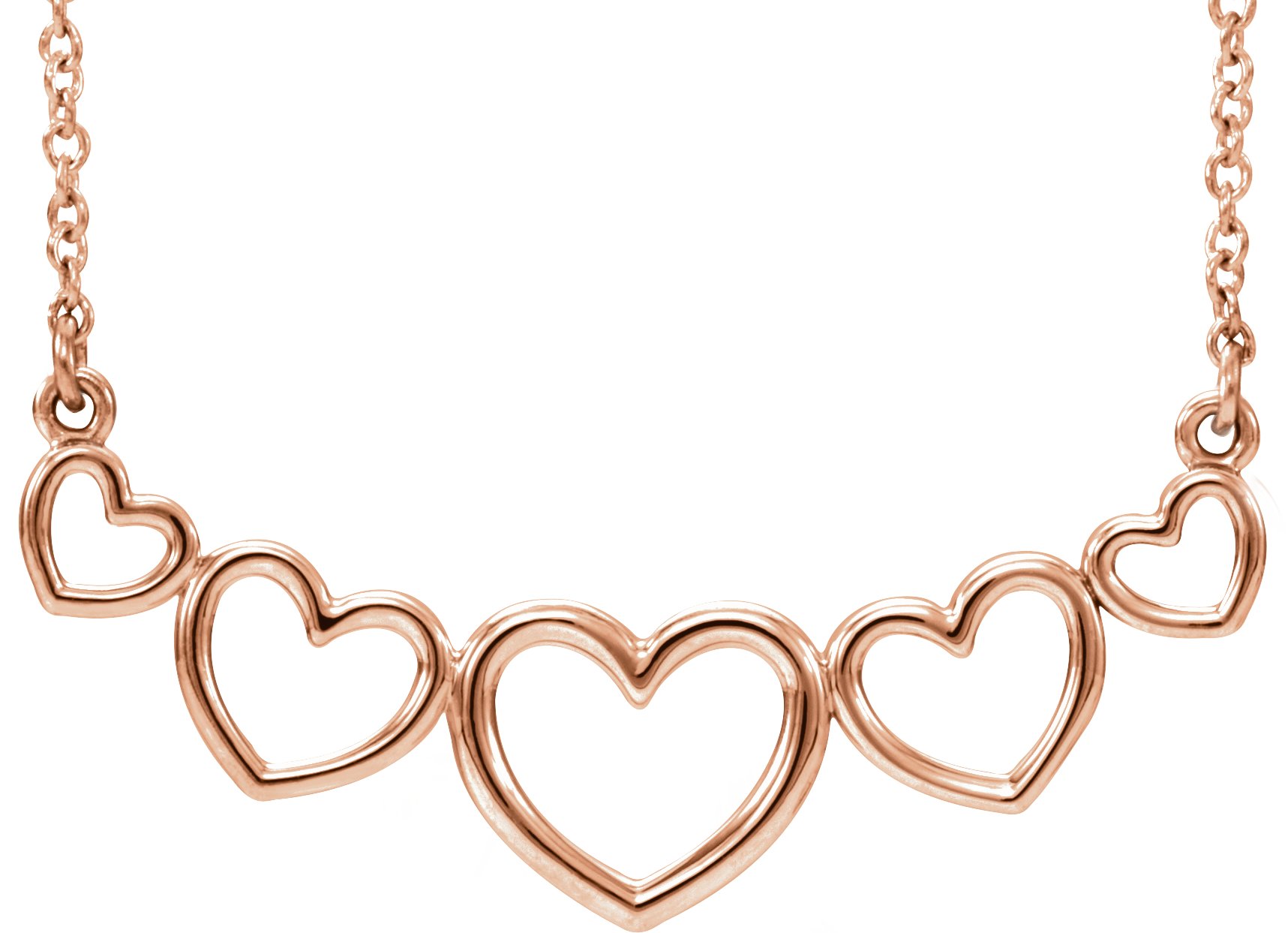 14K Rose Graduated Heart 17 1/2" Necklace