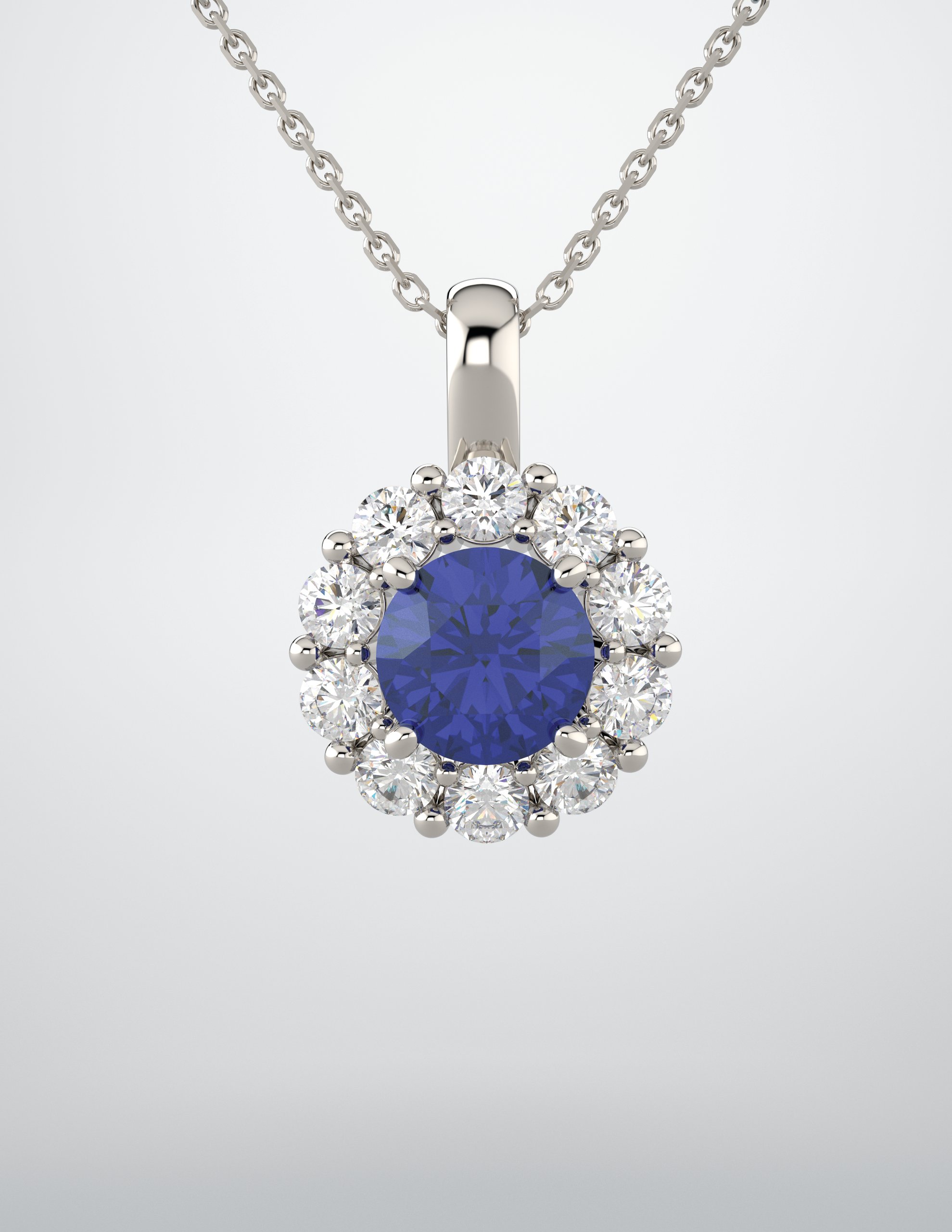14K White Lab-Grown Blue Sapphire & 1/2 CTW Natural Diamond Pendant