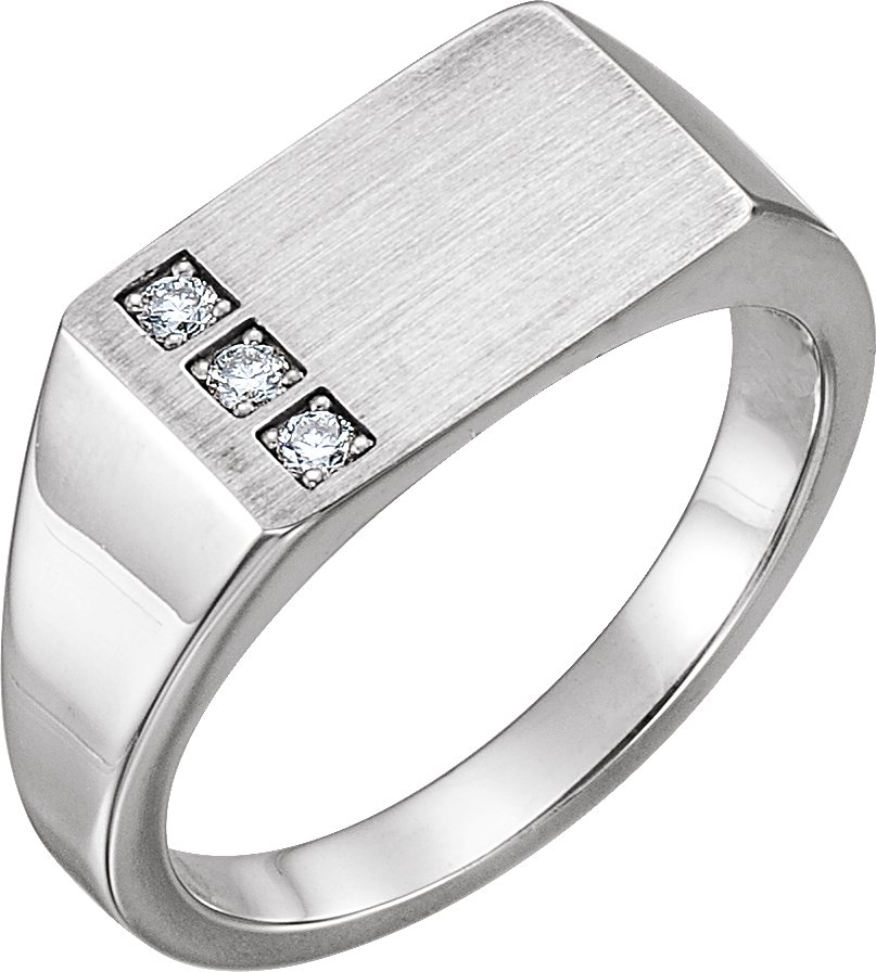 14K White 1/10 CTW Natural Diamond Signet Ring