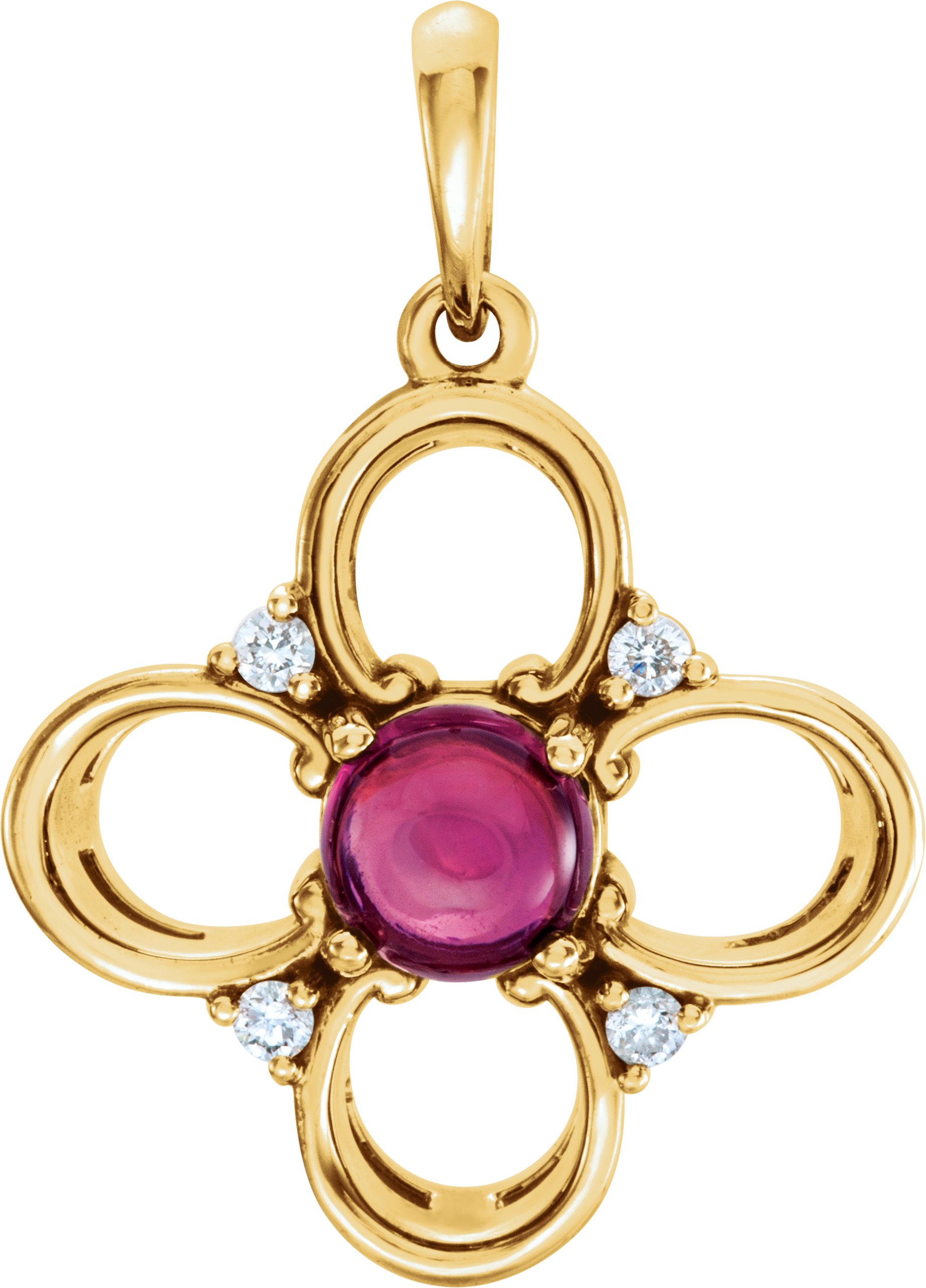 14K Yellow Pink Tourmaline and .06CTW Diamond Clover Pendant Ref 12270236