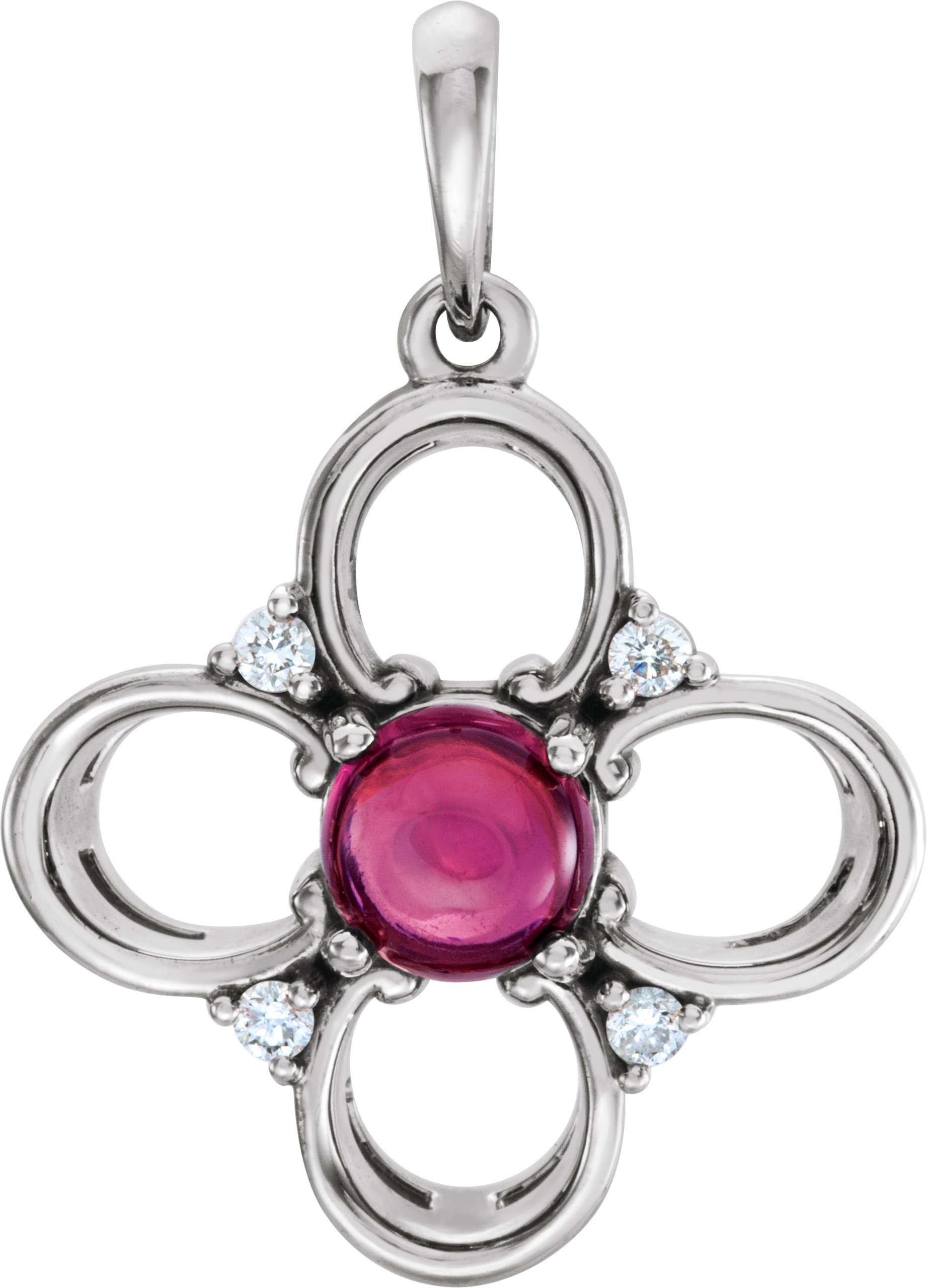 14K White Pink Tourmaline and .06CTW Diamond Clover Pendant Ref 12270235