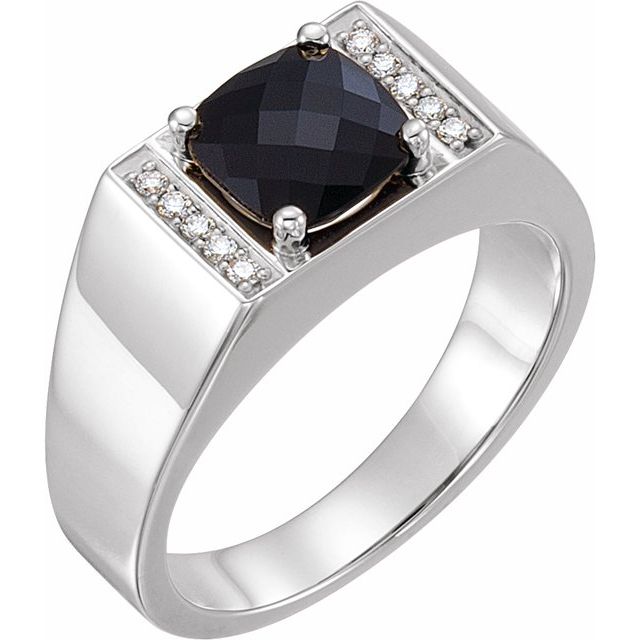 14K White Natural Black Onyx & 1/10 CTW Natural Diamond Ring