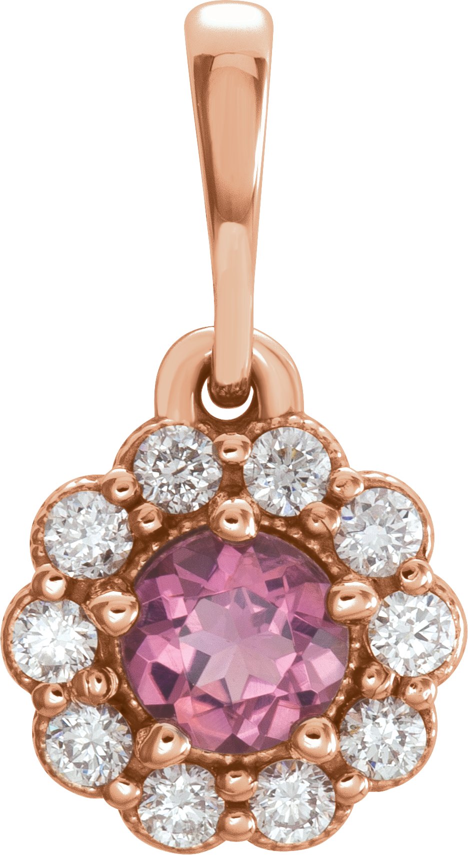 14K Rose Natural Pink Tourmaline & 1/8 CTW Natural Diamond Pendant