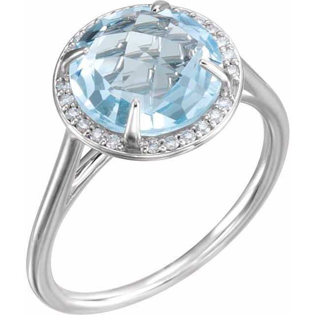 14K White Natural Sky Blue Topaz & 1/8 CTW Natural Diamond Ring
