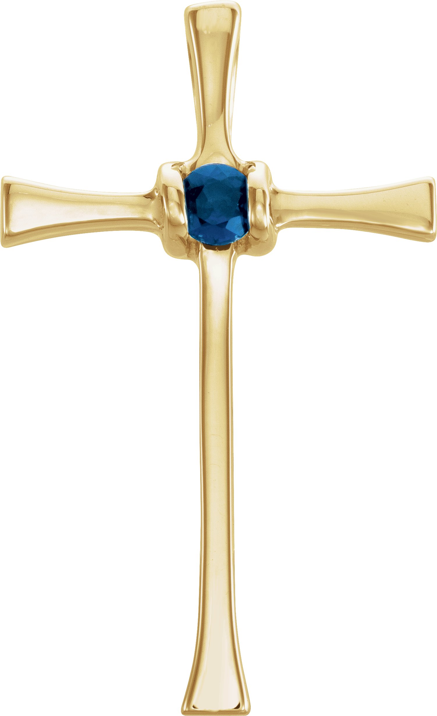 14K Yellow Natural Blue Sapphire Cross Pendant