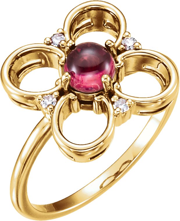 14K Yellow Pink Tourmaline and Diamond Clover Ring Ref 12262053