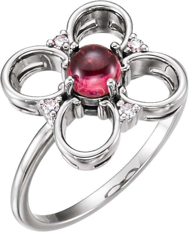 14K White Pink Tourmaline and Diamond Clover Ring Ref 12262052