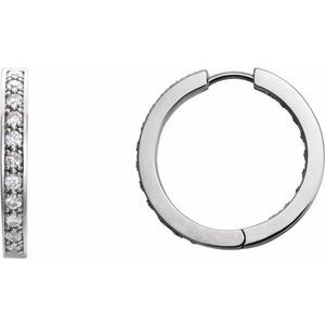 14K White 1 CTW Natural Diamond Inside-Outside 22.8 mm Hoop Earrings