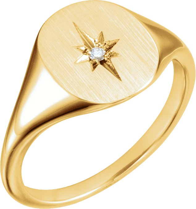 14K Yellow .02 CTW Diamond 11x10 Oval Starburst Signet Ring