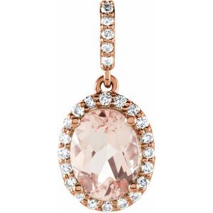 14K Rose Natural Pink Morganite & 1/6 CTW Natural Diamond Pendant