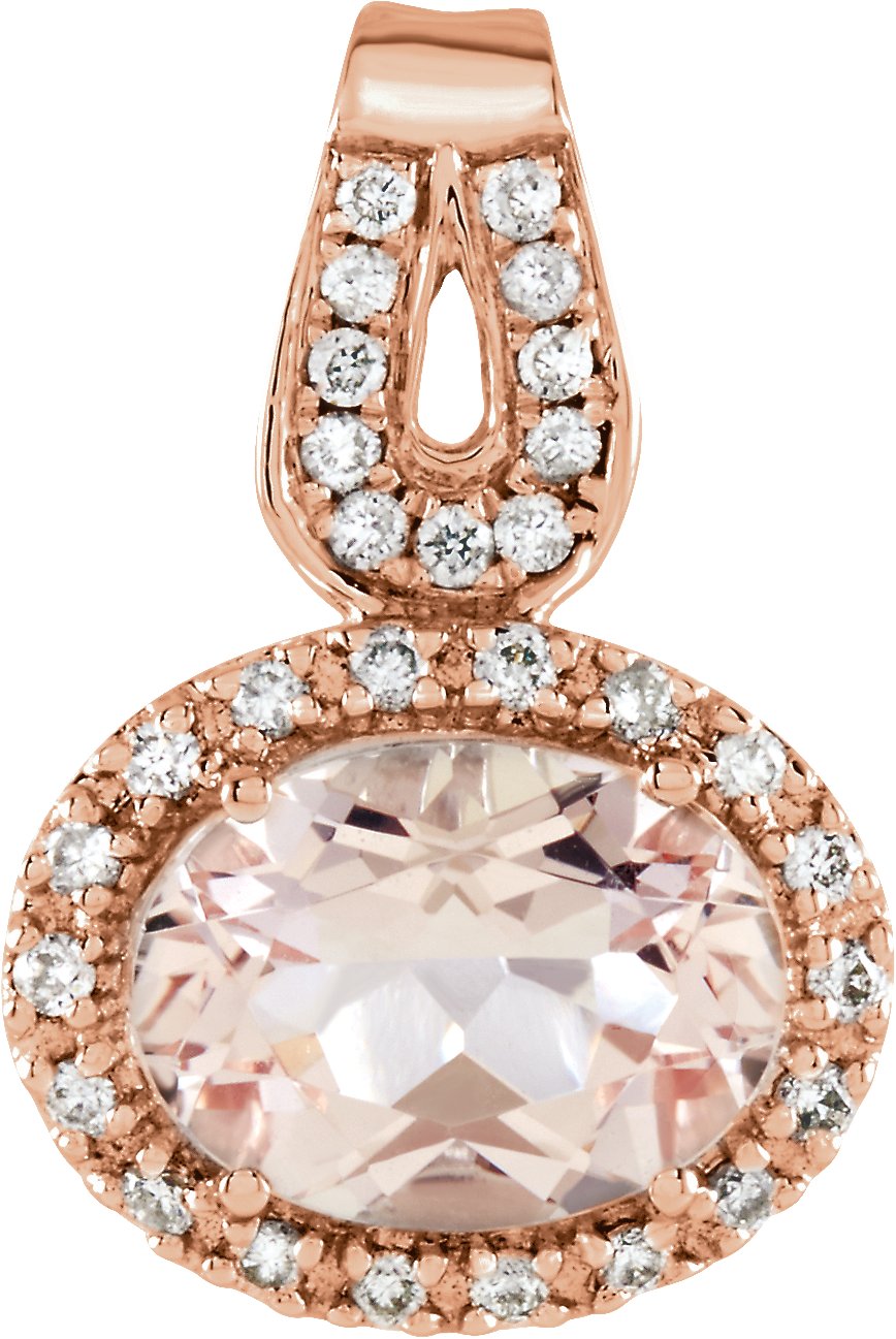 14K Rose Natural Morganite & 1/8 CTW Natural Diamond Pendant