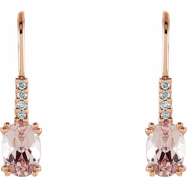 14K Rose Natural Pink Morganite & .05 CTW Natural Diamond Earrings 