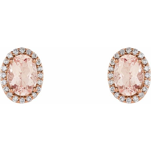14K Rose Natural Pink Morganite & 1/5 CTW Natural Diamond Earrings