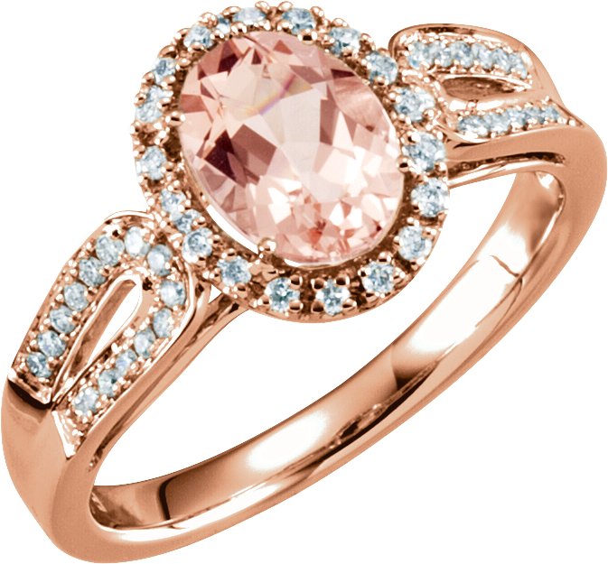 14K Rose Natural Pink Morganite & 1/5 CTW Natural Diamond Ring