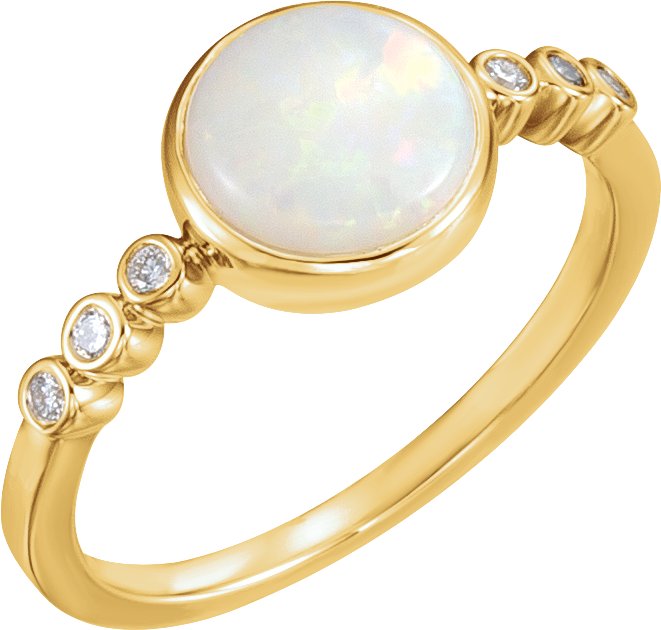 14K Yellow Natural White Opal & 1/10 CTW Natural Diamond Ring