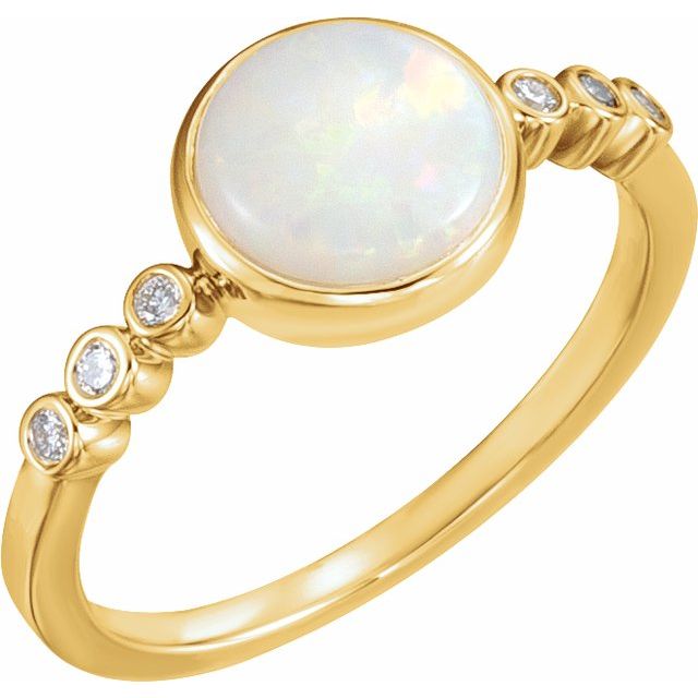 14K Yellow Natural White Opal & 1/10 CTW Natural Diamond Ring