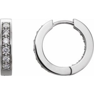 14K White 1/2 CTW Natural Diamond Inside-Outside 15 mm Hoop Earrings