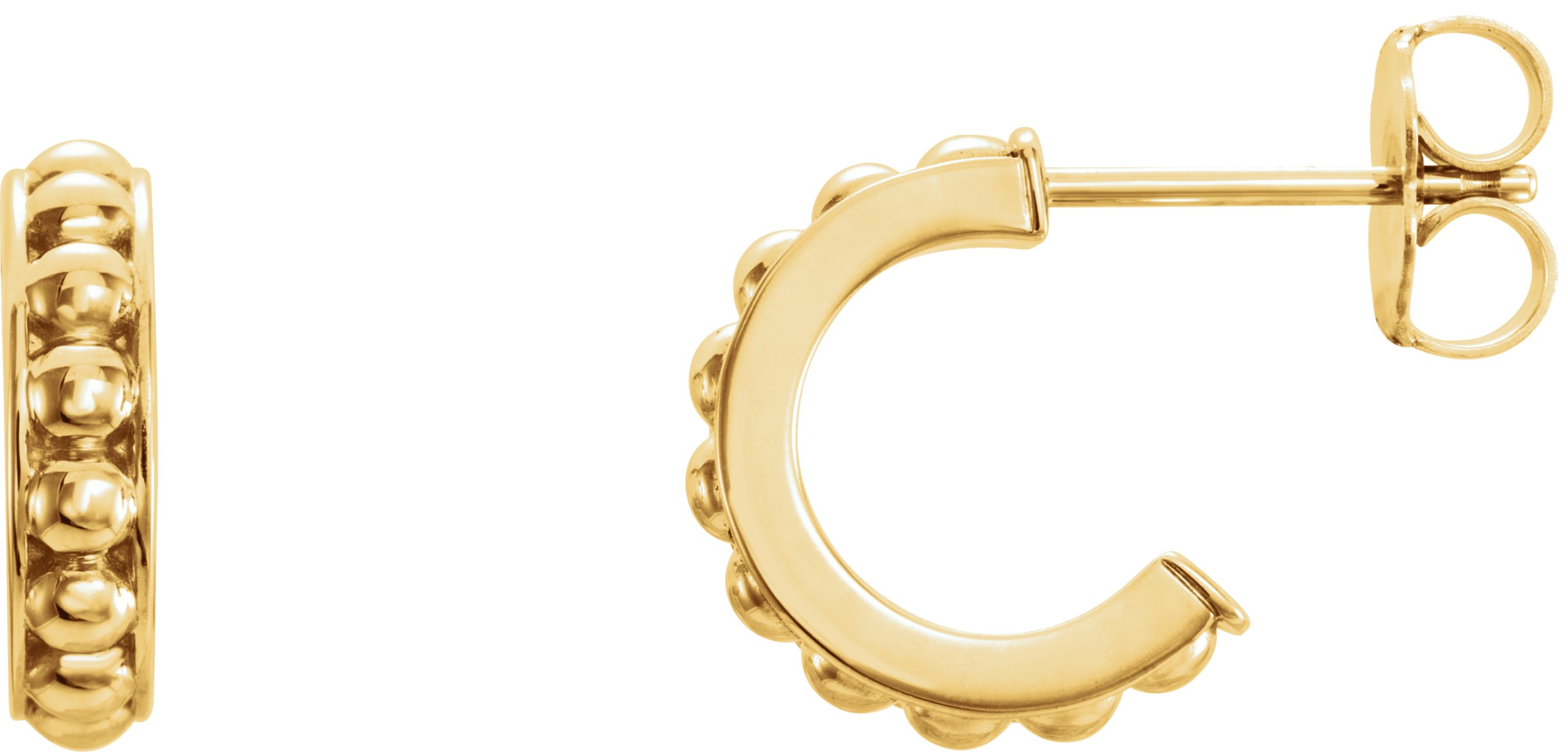 14K Yellow Beaded 12 mm Hoop Earrings
