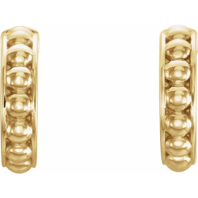 14K Yellow 12 mm Beaded Huggie Earrings