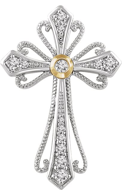 14K White/Yellow 1/6 CTW Natural Diamond Cross Pendant