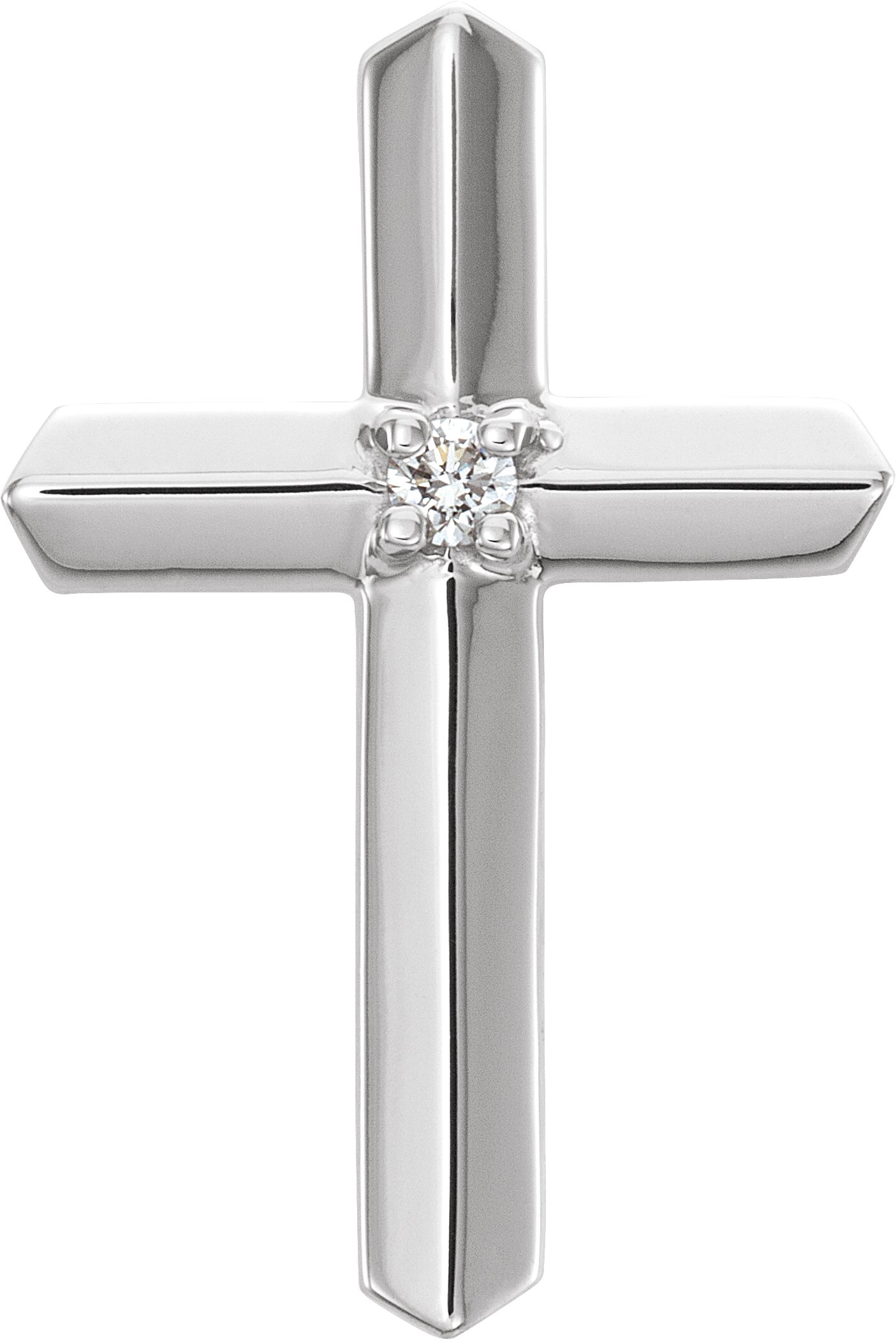 14K White .03 CT Natural Diamond Cross Pendant 