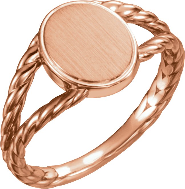 14K Rose 11x9 mm Oval Rope Signet Ring