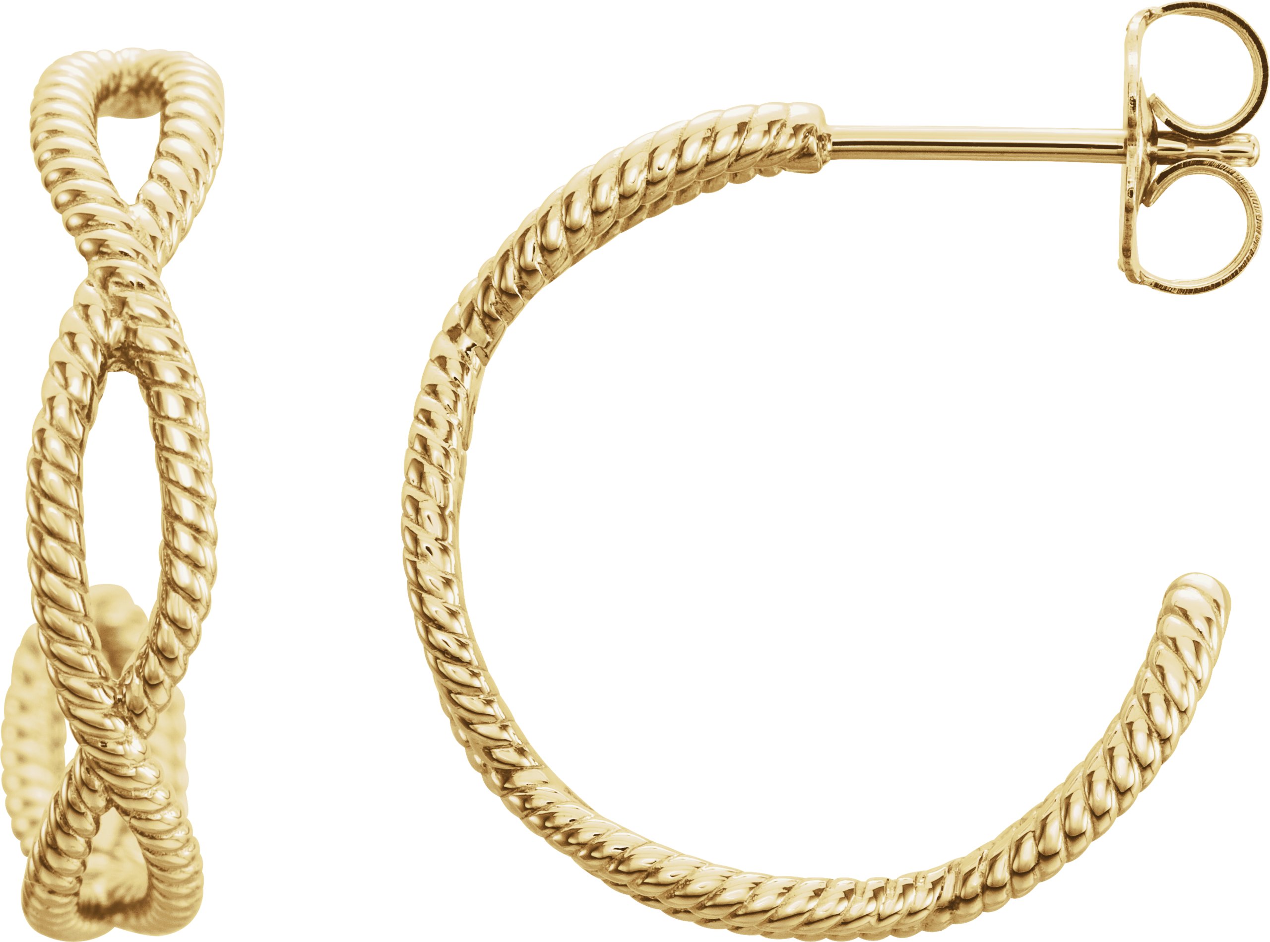 14K Yellow Rope 17 mm Hoop Earrings