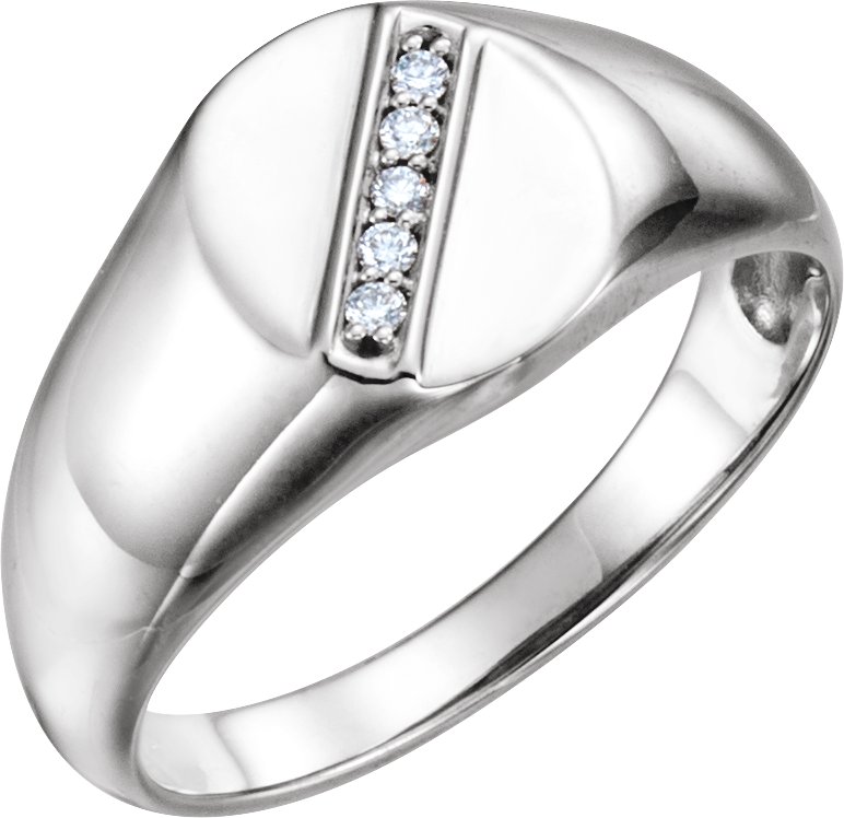 14K White .07 CTW Natural Diamond 11x10 mm Oval Signet Ring