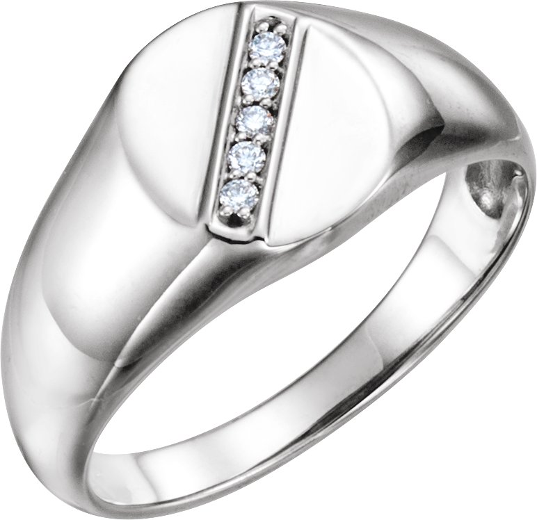 14K White .08 CTW Diamond 11x10 mm Oval Signet Ring