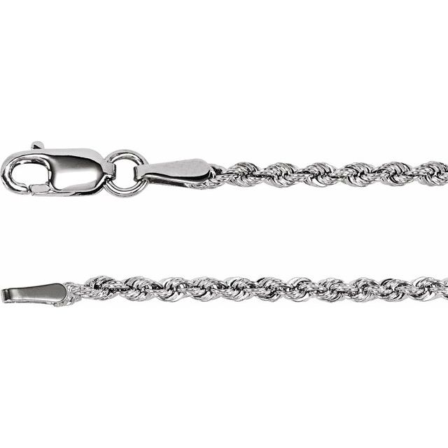 Beautiful Sterling Silver Rhodium-plated 1.85mm Diamond-cut Rope Chain 
