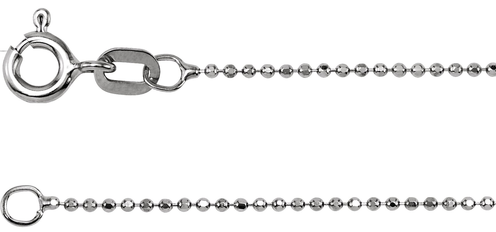 14K White 1 mm Diamond-Cut Bead 7" Chain 