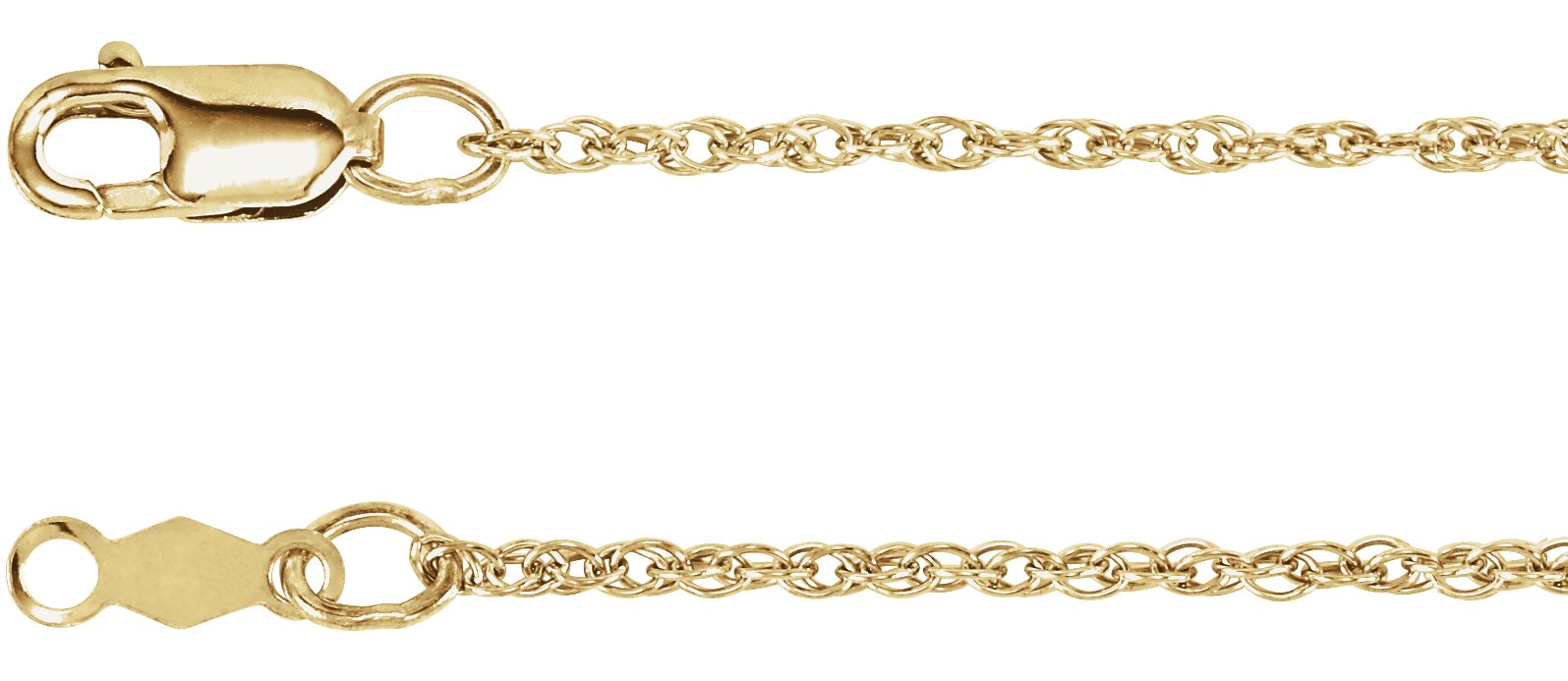 10K Yellow 1.25 mm Rope 18" Chain 