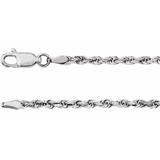 14K White 2.5 mm Diamond-Cut Rope 24 Chain
